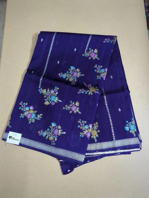 Pure Tusser Georgette  - violet, Flowers