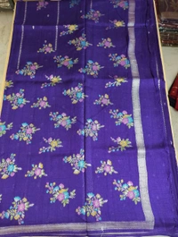 Pure Tusser Georgette  - violet, Flowers