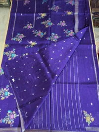 Pure Tusser Georgette  - violet, Flowers
