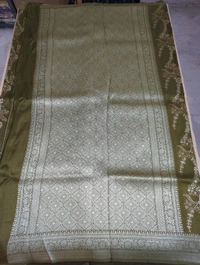Pure Tusser Georgette  - olive green, Waves