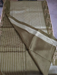 Pure Tusser Georgette  - olive green, Waves