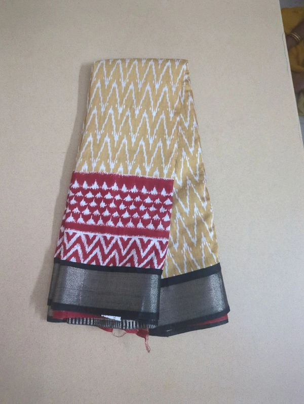 Chiniya With Ikkat Print - mustard yellow