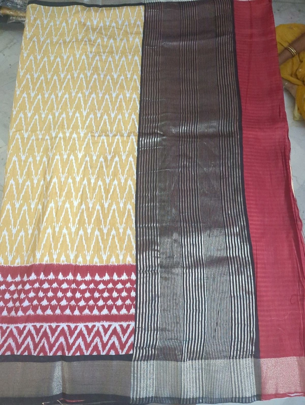 Chiniya With Ikkat Print - mustard yellow