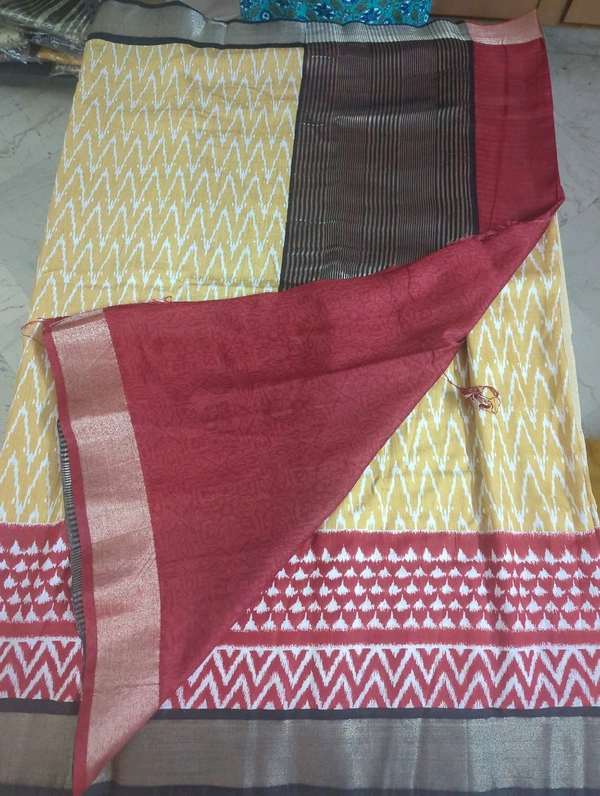 Chiniya With Ikkat Print - mustard yellow