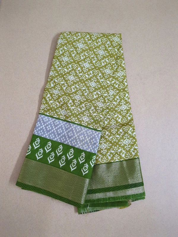 Chiniya With Ikkat Print - parrot green