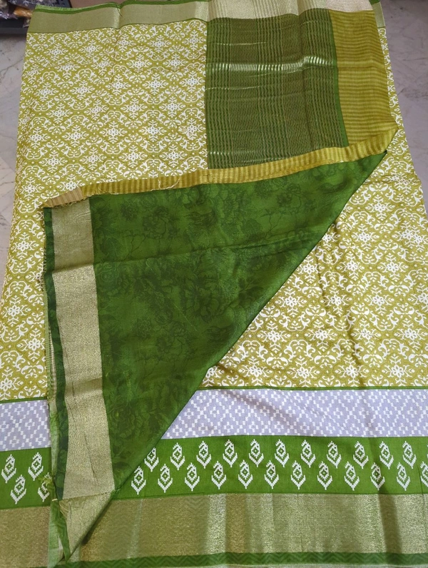 Chiniya With Ikkat Print - parrot green