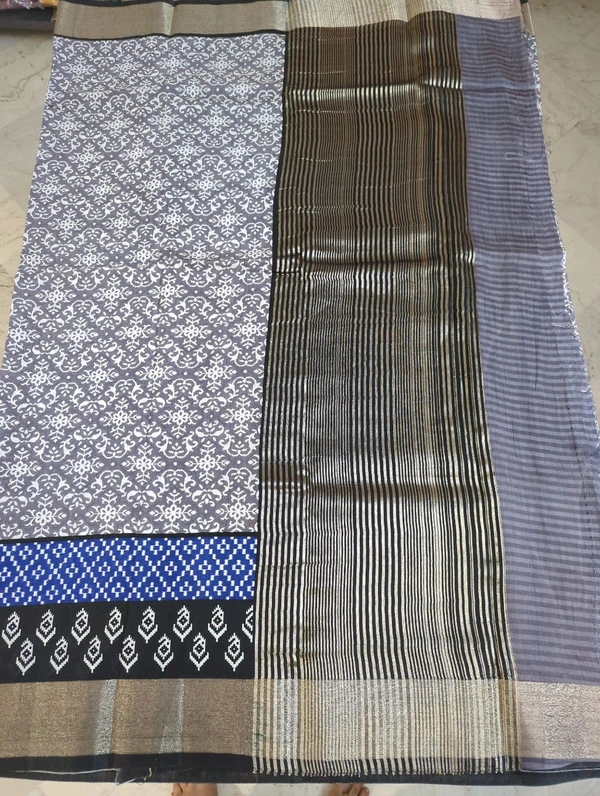 Chiniya With Ikkat Print - Gray