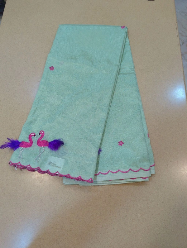 Pure Mangalagiri Pattu With Feather Work - sea blue 1