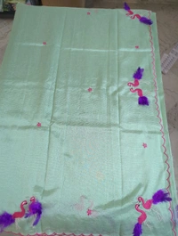 Pure Mangalagiri Pattu With Feather Work - sea blue 1