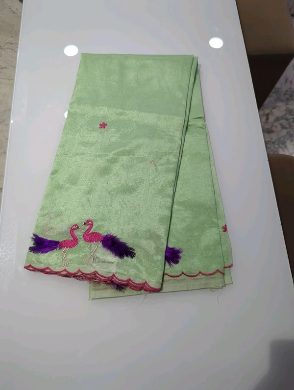 Pure Mangalagiri Pattu With Feather Work - green 2