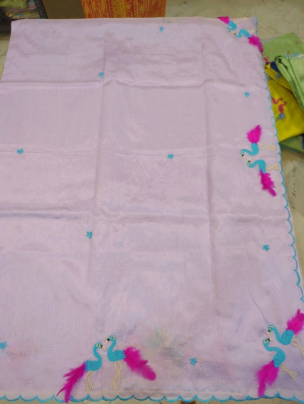 Pure Mangalagiri Pattu With Feather Work - lavender 3