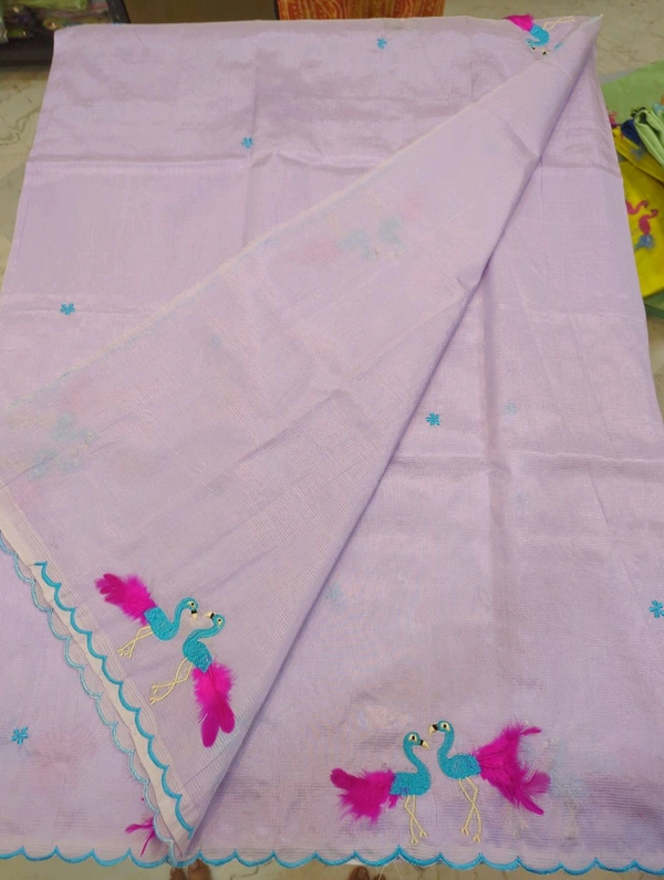 Pure Mangalagiri Pattu With Feather Work - lavender 3