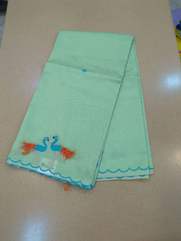 Pure Mangalagiri Pattu With Feather Work - green 4