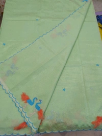 Pure Mangalagiri Pattu With Feather Work - green 4