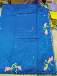 Pure Mangalagiri Pattu With Feather Work - blue 6