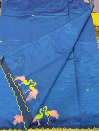 Pure Mangalagiri Pattu With Feather Work - blue 6