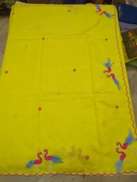 Pure Mangalagiri Pattu With Feather Work - yellow 7