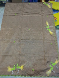 Pure Mangalagiri Pattu With Feather Work - brown 8