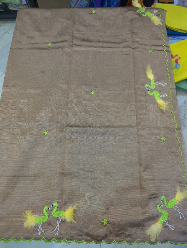 Pure Mangalagiri Pattu With Feather Work - brown 8