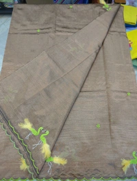 Pure Mangalagiri Pattu With Feather Work - brown 8
