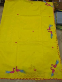 Pure Mangalagiri Pattu With Feather Work - yellow 9