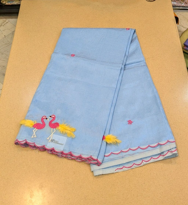 Pure Mangalagiri Pattu With Feather Work - perelous 11