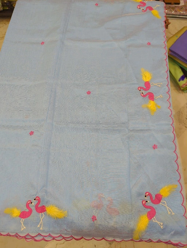 Pure Mangalagiri Pattu With Feather Work - perelous 11