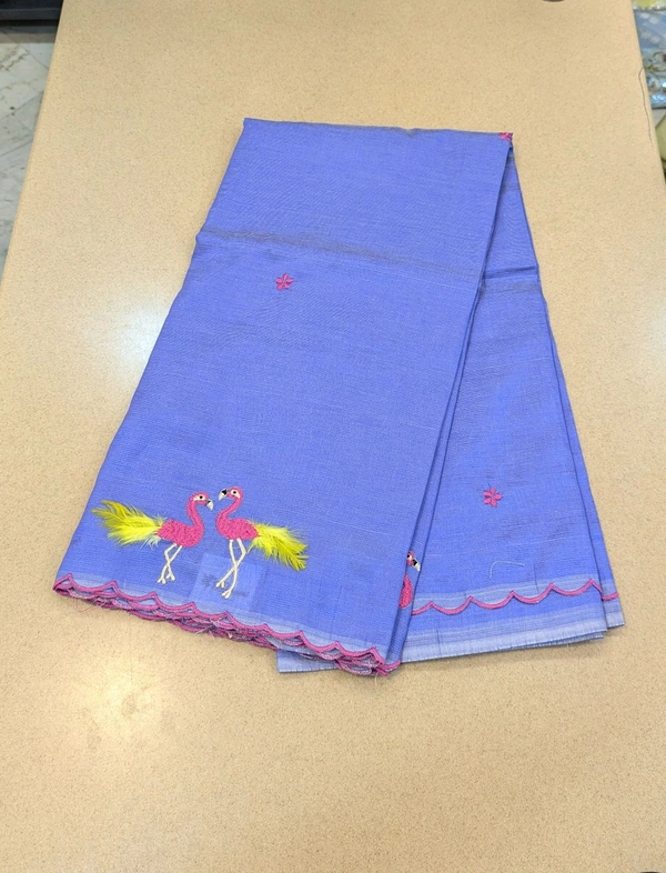 Pure Mangalagiri Pattu With Feather Work - violet 12