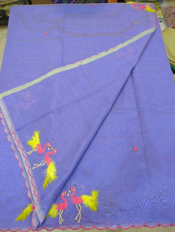 Pure Mangalagiri Pattu With Feather Work - violet 12