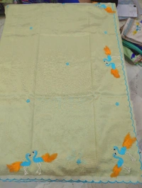 Pure Mangalagiri Pattu With Feather Work - olive 13