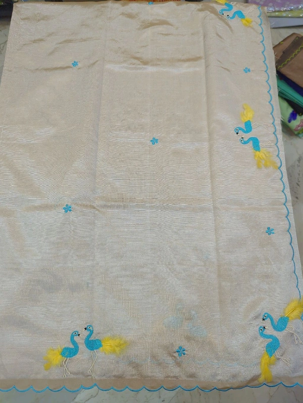 Pure Mangalagiri Pattu With Feather Work - peach 14