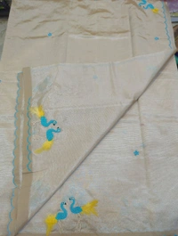 Pure Mangalagiri Pattu With Feather Work - peach 14