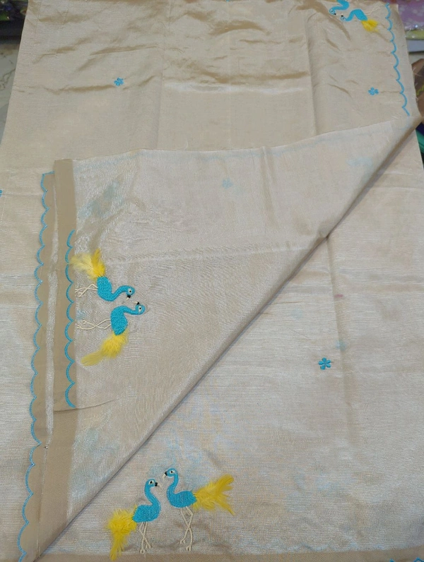 Pure Mangalagiri Pattu With Feather Work - peach 14