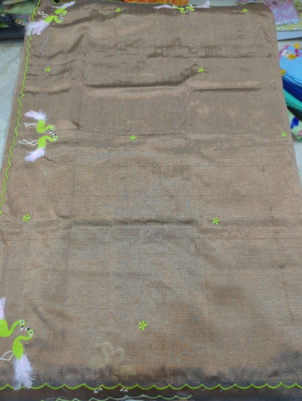 Pure Mangalagiri Pattu With Feather Work - brown 15