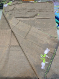 Pure Mangalagiri Pattu With Feather Work - brown 15