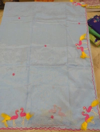 Pure Mangalagiri Pattu With Feather Work - blue 16