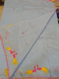 Pure Mangalagiri Pattu With Feather Work - blue 16