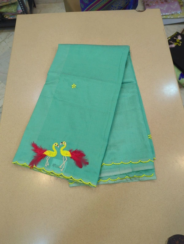 Pure Mangalagiri Pattu With Feather Work - lux green 18