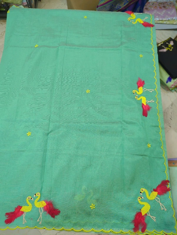 Pure Mangalagiri Pattu With Feather Work - lux green 18