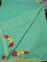 Pure Mangalagiri Pattu With Feather Work - lux green 18