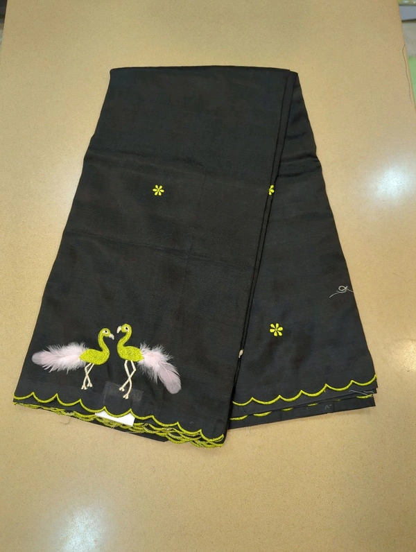 Pure Mangalagiri Pattu With Feather Work - black 19