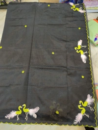 Pure Mangalagiri Pattu With Feather Work - black 19