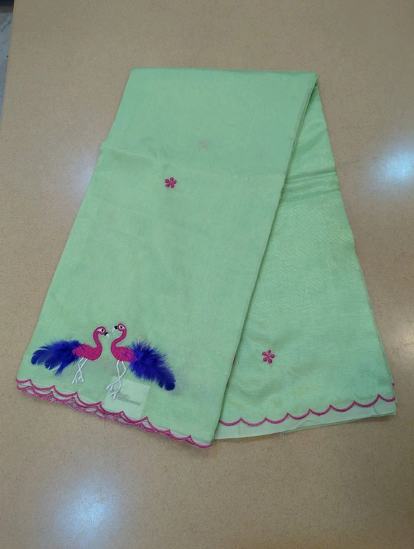 Pure Mangalagiri Pattu With Feather Work - mint 20