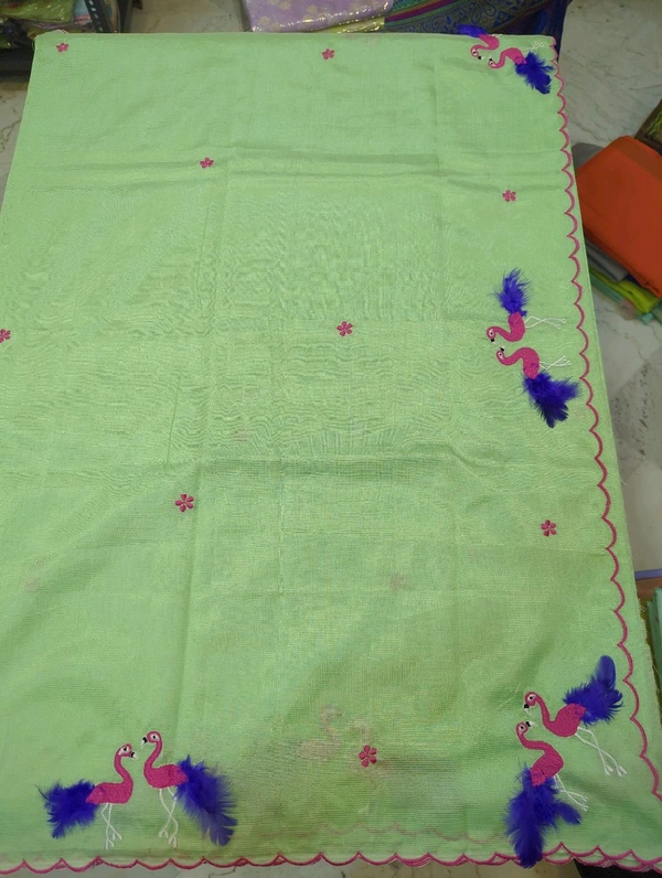 Pure Mangalagiri Pattu With Feather Work - mint 20
