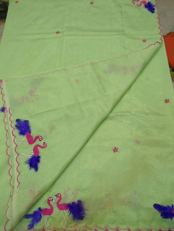 Pure Mangalagiri Pattu With Feather Work - mint 20