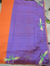Pure Mangalagiri Pattu With Feather Work - orange 21
