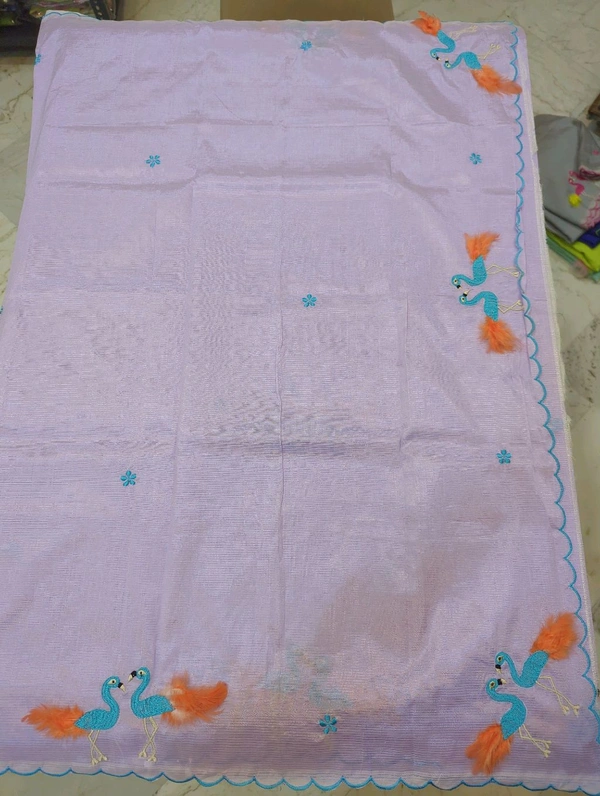 Pure Mangalagiri Pattu With Feather Work - lavender 23