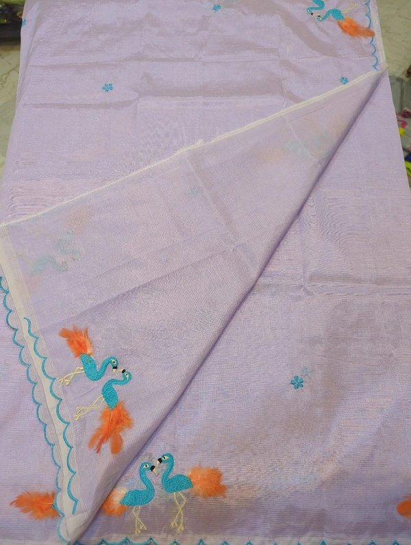 Pure Mangalagiri Pattu With Feather Work - lavender 23