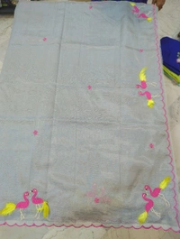 Pure Mangalagiri Pattu With Feather Work - gray 24
