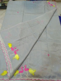 Pure Mangalagiri Pattu With Feather Work - gray 24